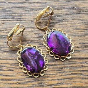 Vintage goldtone clip-on earrings w/ oval Amethysts